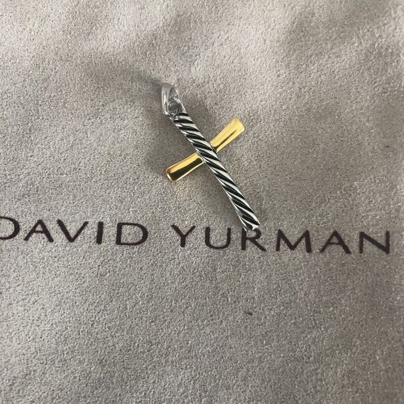 DAVID YURMAN 2MM Cross Necklace in Silver and 18K Gold Adjustable - Picture 7 of 7